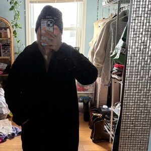 Long furry black coat with buttons